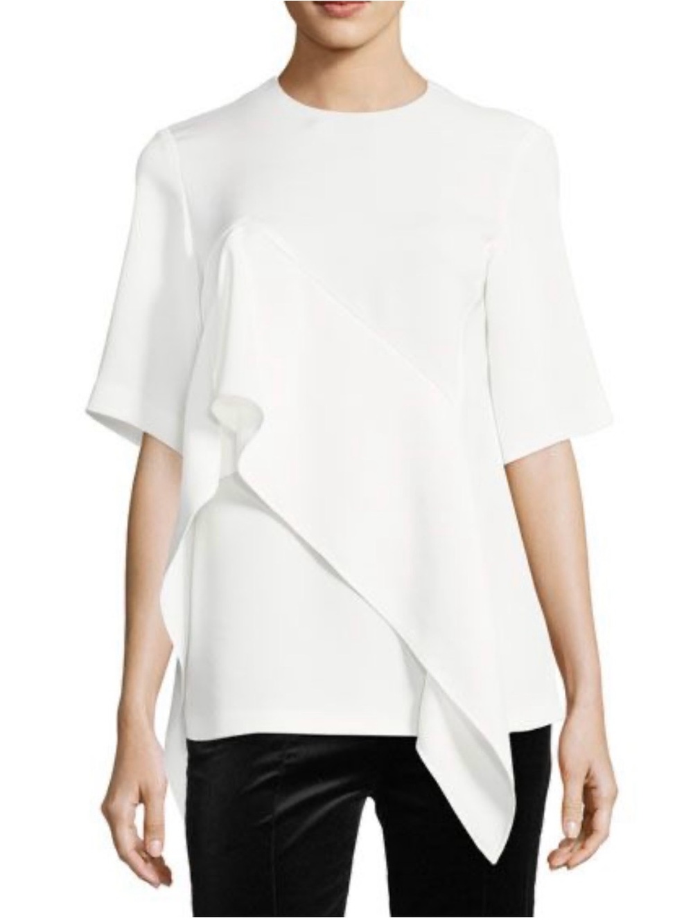 Diane Von Furstenberg Women's White Short Sleeve Asymmetric Ruffle Top